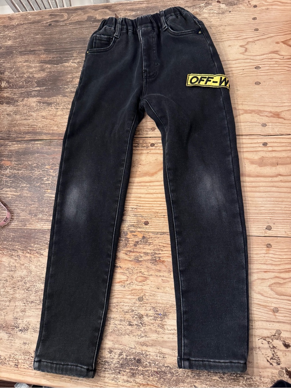 Off-White Black Skinny jeggings thick material w/ Yellow Logo Patch streetwear